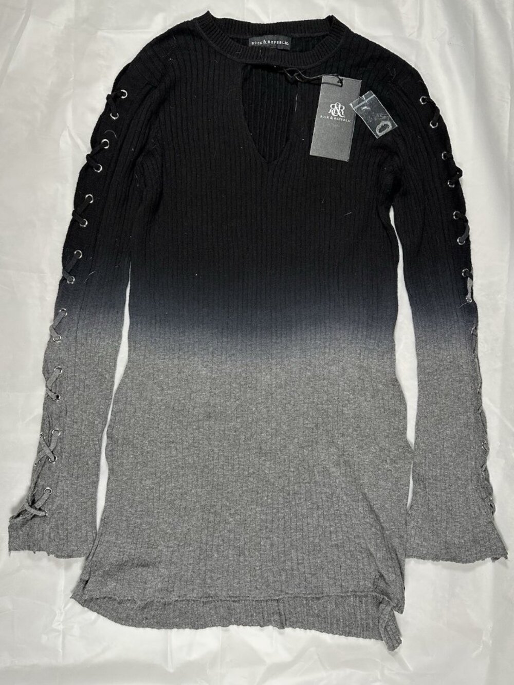 NEW Rock & Republic Y2K XS Extra Small Black Grey Ombre Fade Ribbed Grommets